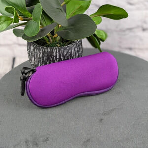 Purple neoprene zippered glasses sunglasses case with clip